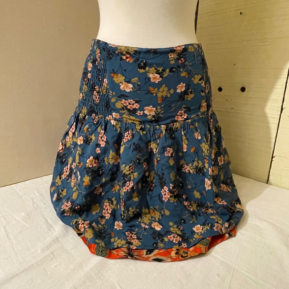 Natural Life Women's XS Floral Skirt Teal Blue NWT‎ Summer Ruffle Boho Festival